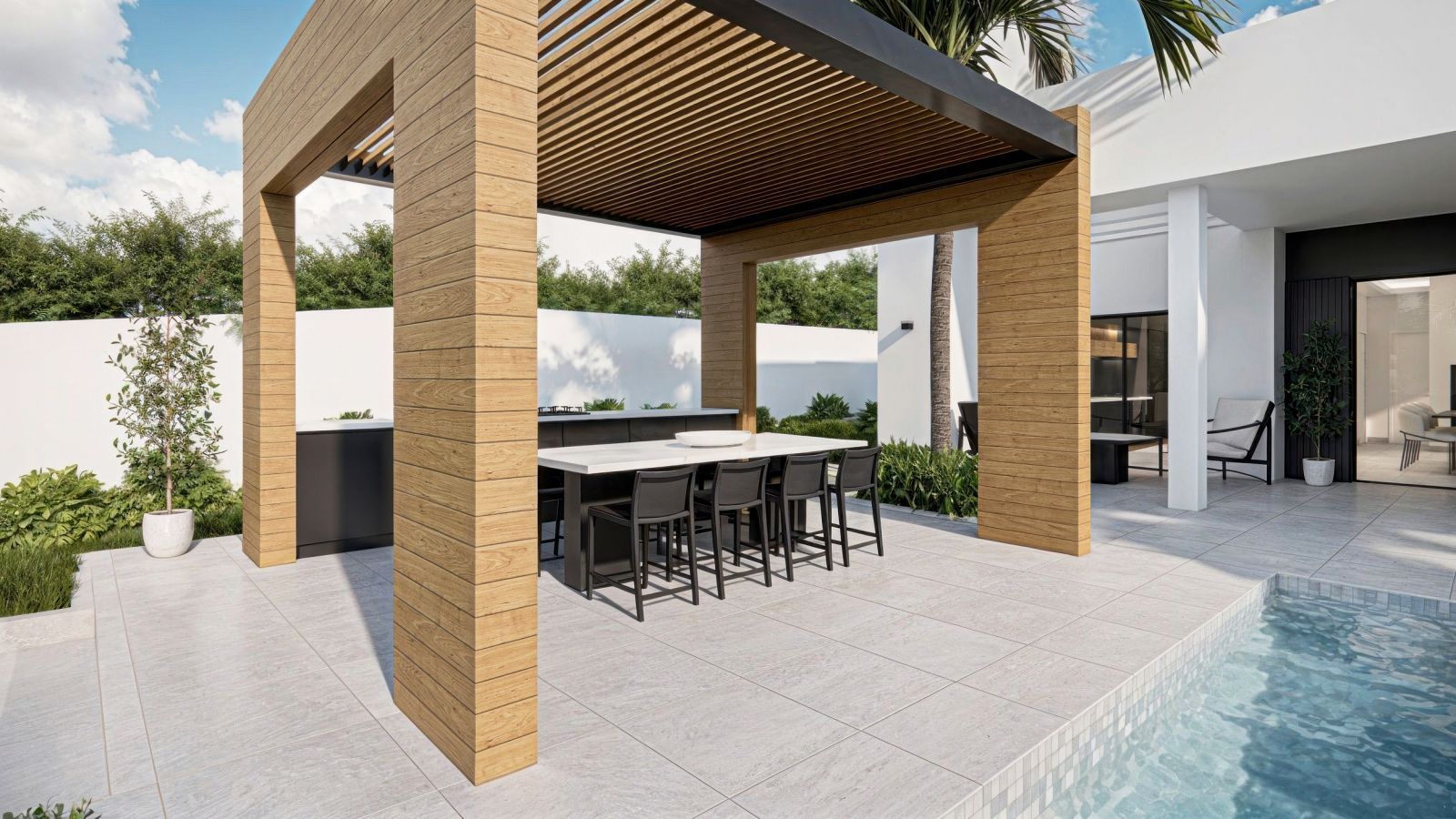 03 modern outdoor dining pool area